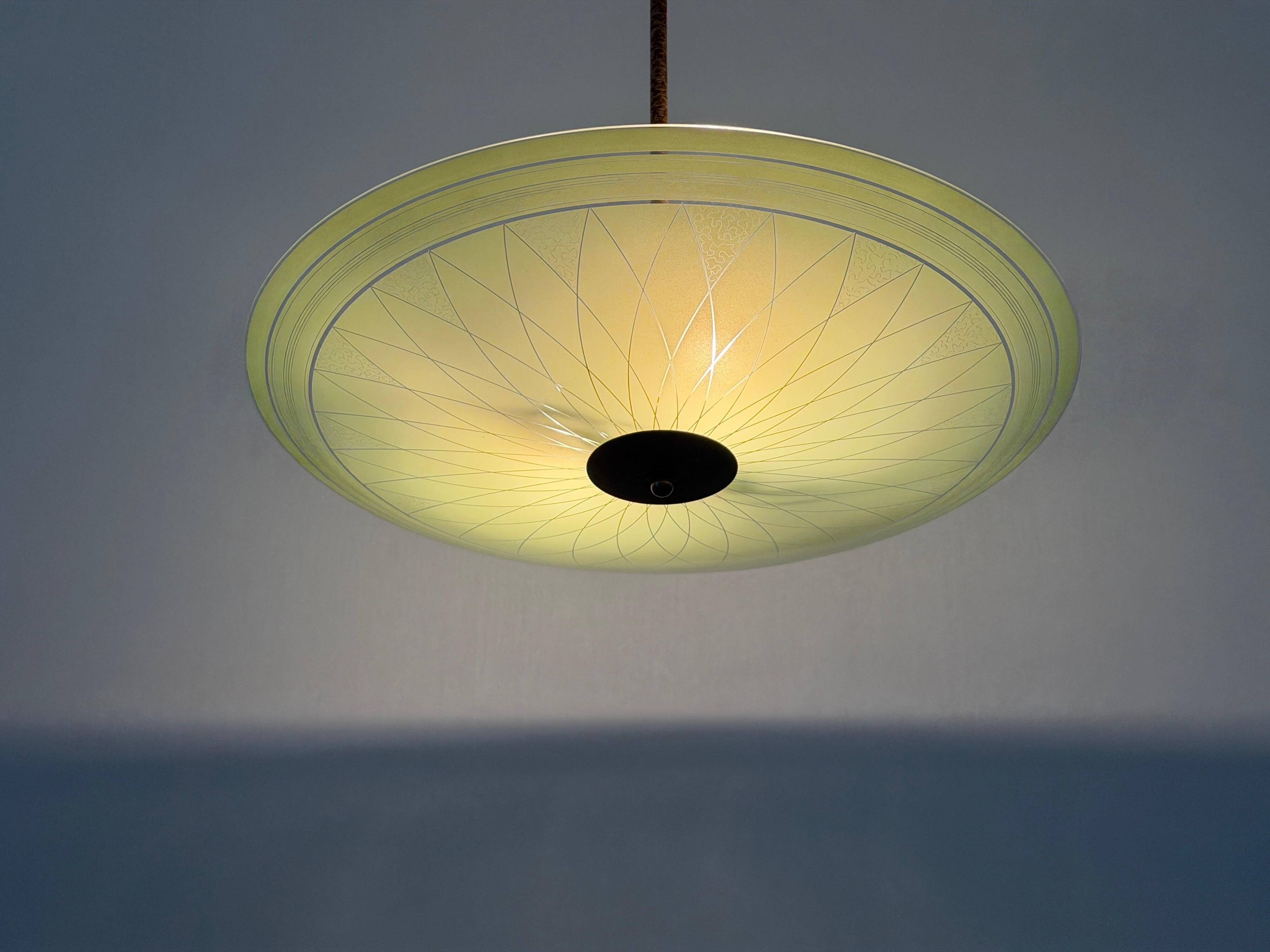 Art Deco ceiling light in green glass, 1940s, Germany