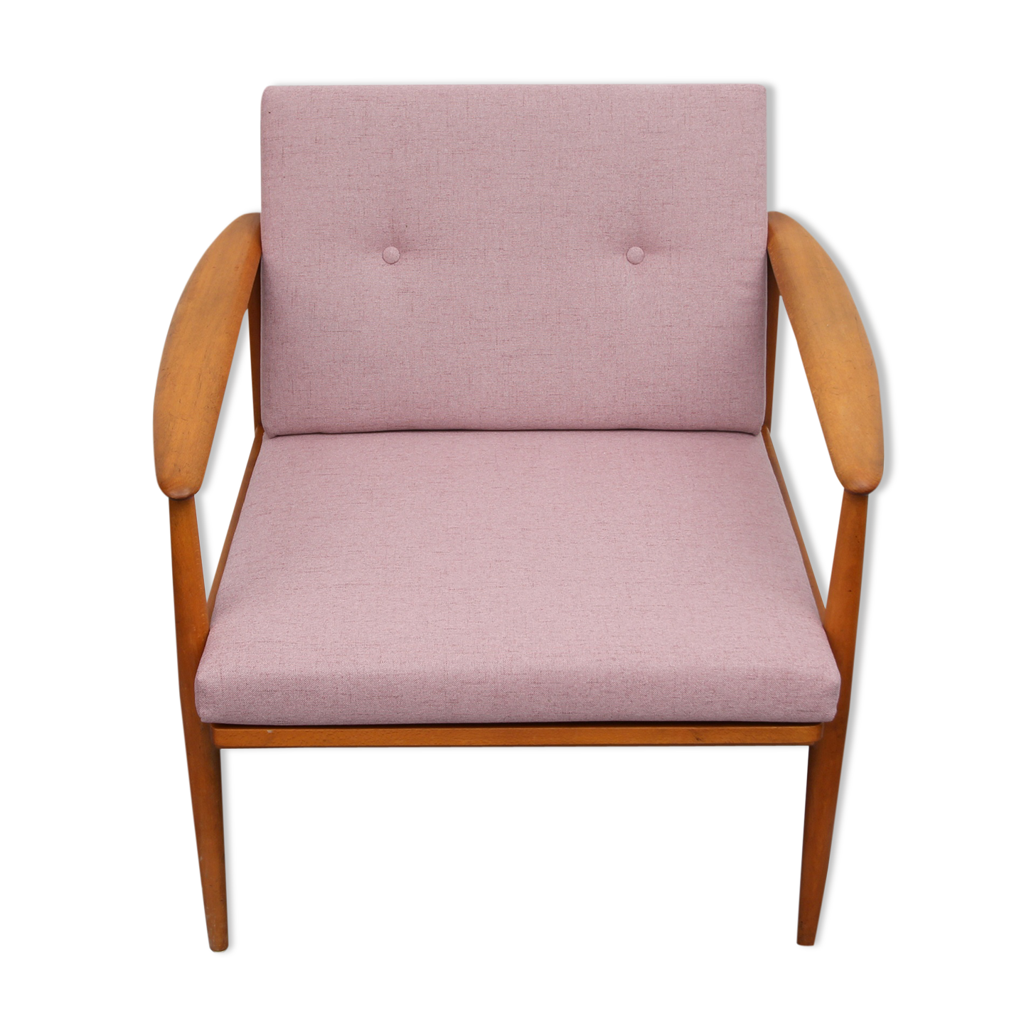 Scandinavian pink armchair in beech wood - 1960s