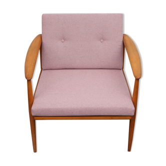 Fauteuil rose scandinave en bois de hêtre 1960