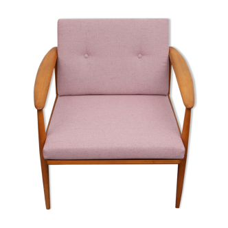 Scandinavian pink armchair in beech wood - 1960s
