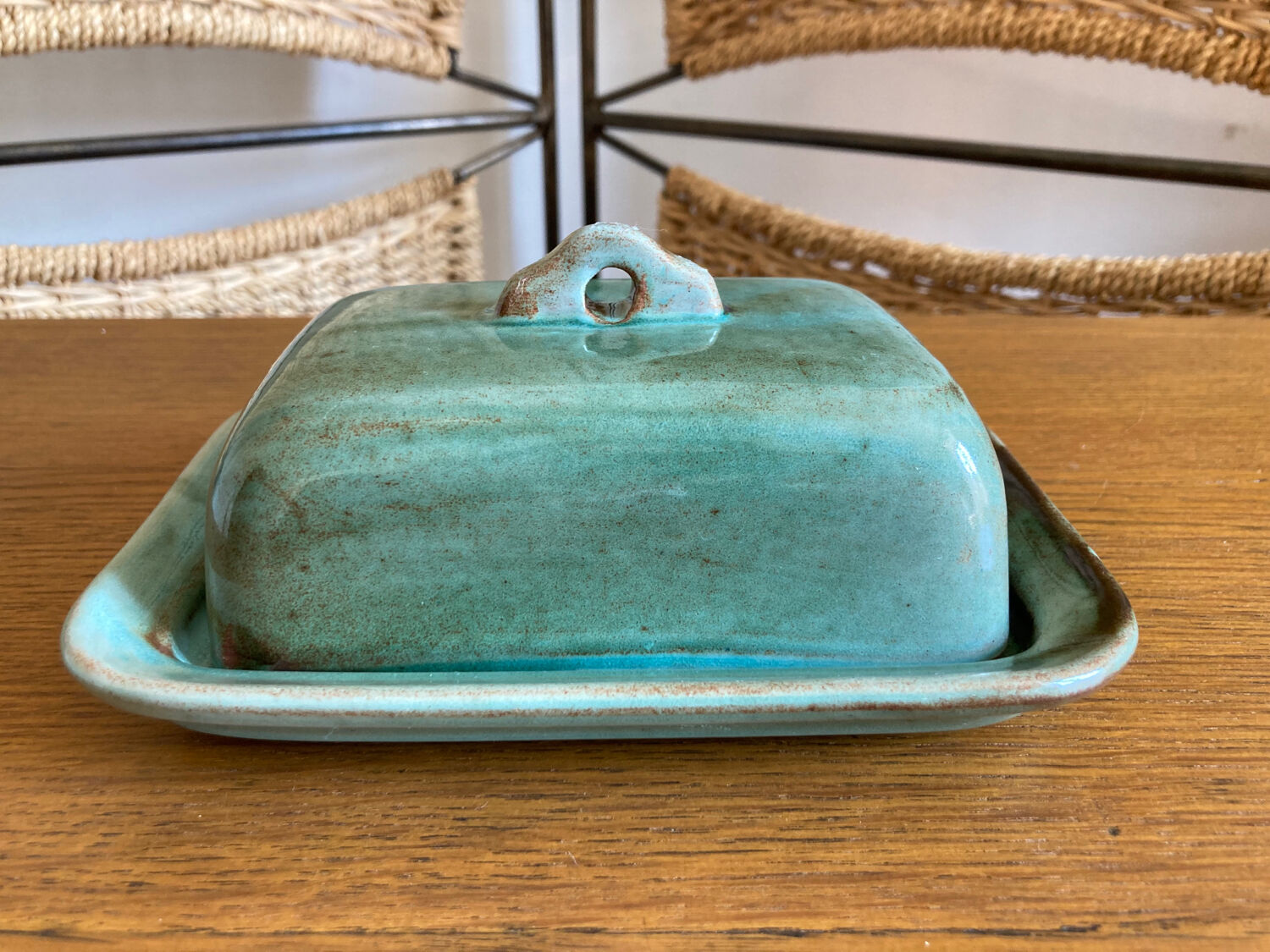 Glazed terracotta butter dish
