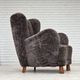 1960s, Danish design, reupholstered armchair, genuine sheepskin.