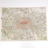 Vintage map Paris and its suburbs 1970