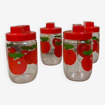 Iconic jar from the 1970s, Glass jar and plastic screw cap with apple pattern, GULF