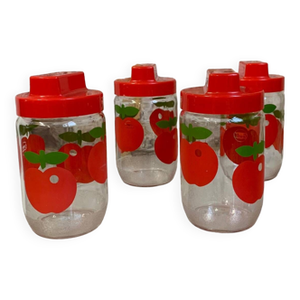 Iconic jar from the 1970s, Glass jar and plastic screw cap with apple pattern, GULF