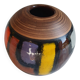 Mid-century pattern Vetrata vases and bowls by Aldo Londi for Bitossi Italy. Black, blue, orange and yellow on a brushed background.