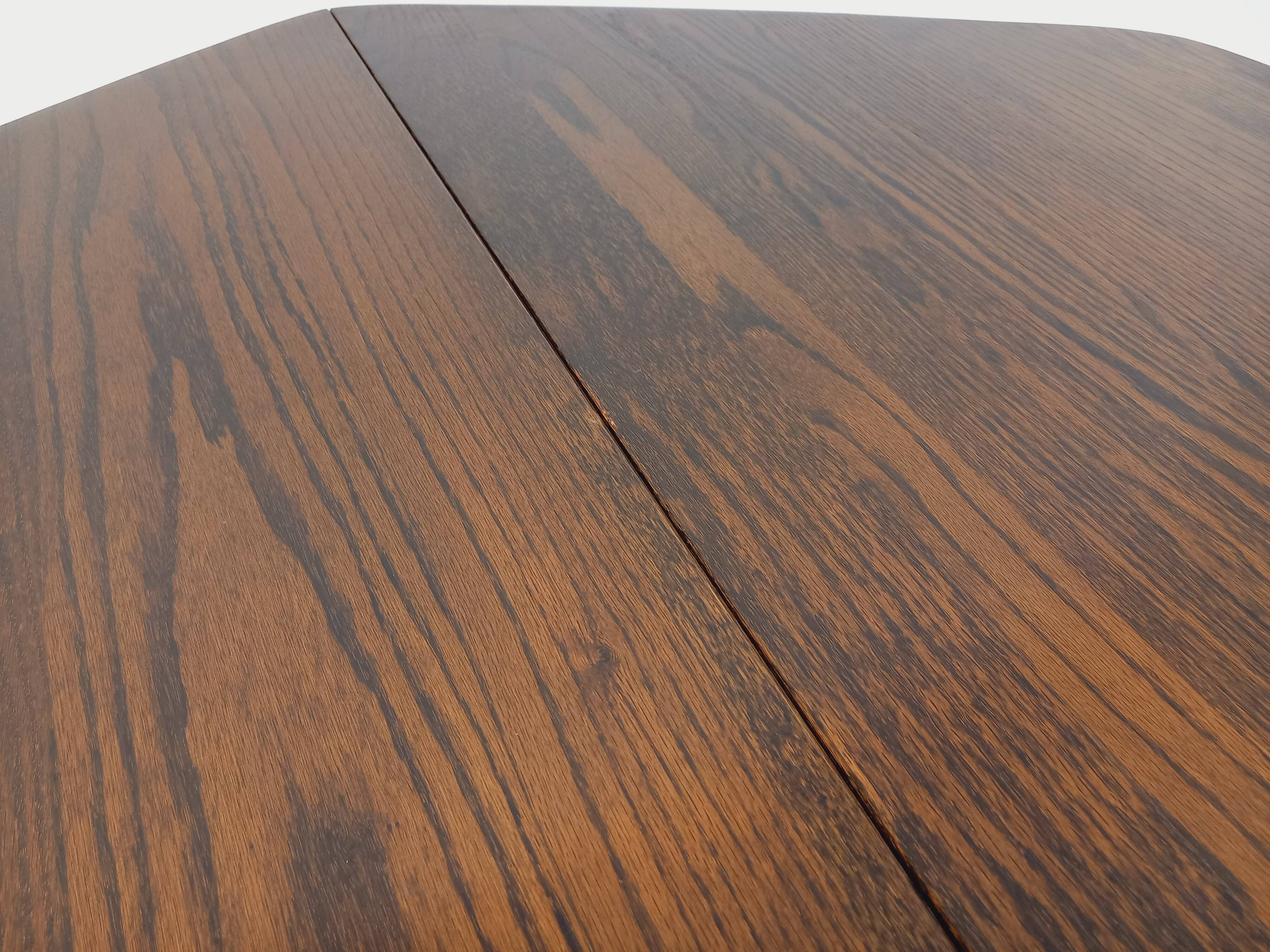 Vintage brutalist hexagonal dining table made of oak from the 1950s.
