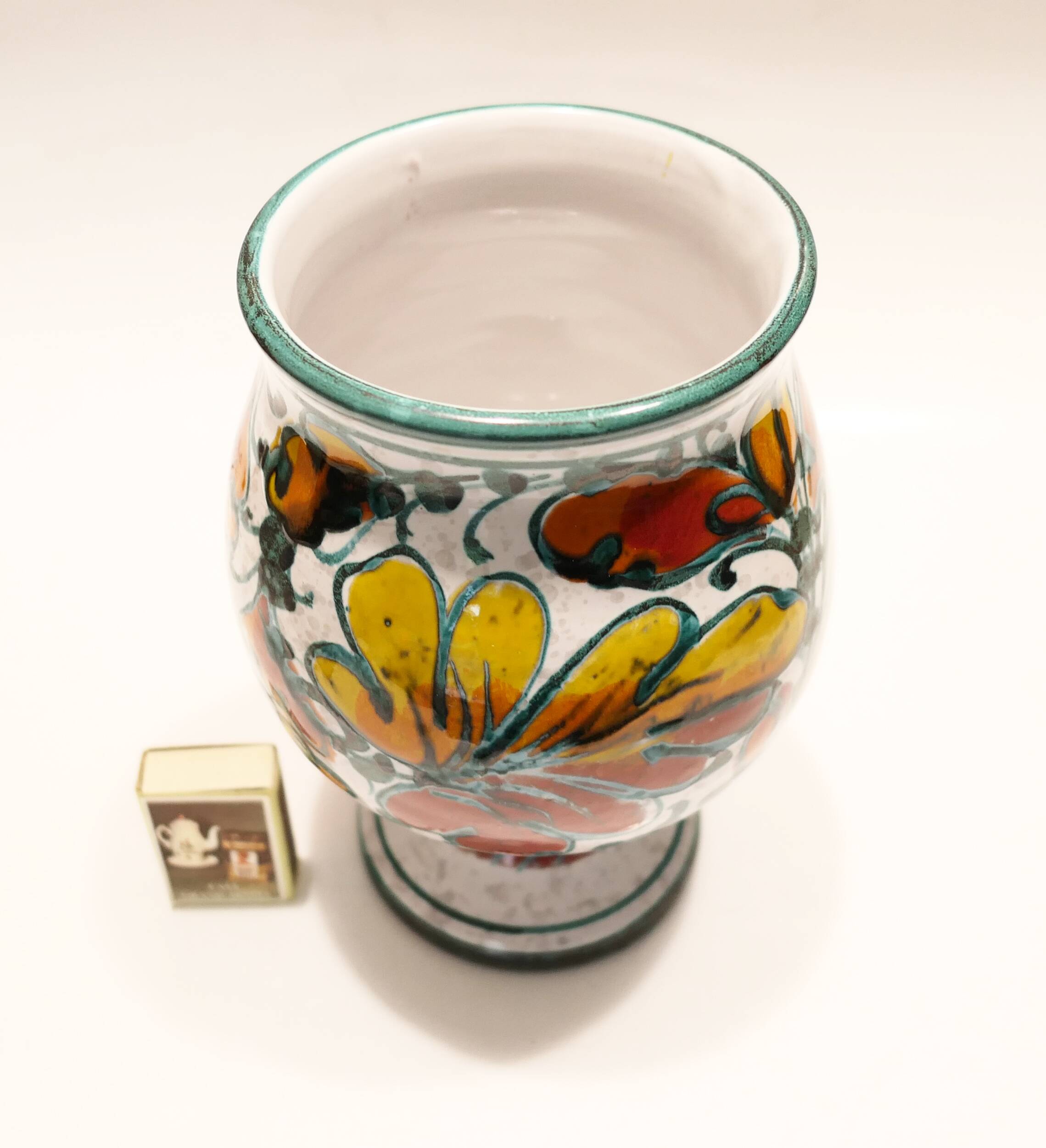 ceramic vase or footed bowl with floral decoration Italy 1960s