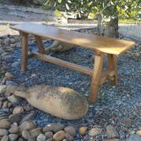 "A frame" bench in solid oak, patinated.