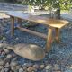 "A frame" bench in solid oak, patinated.