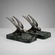 Art Deco bookends – Patinated swallow design in spelter - Green marble