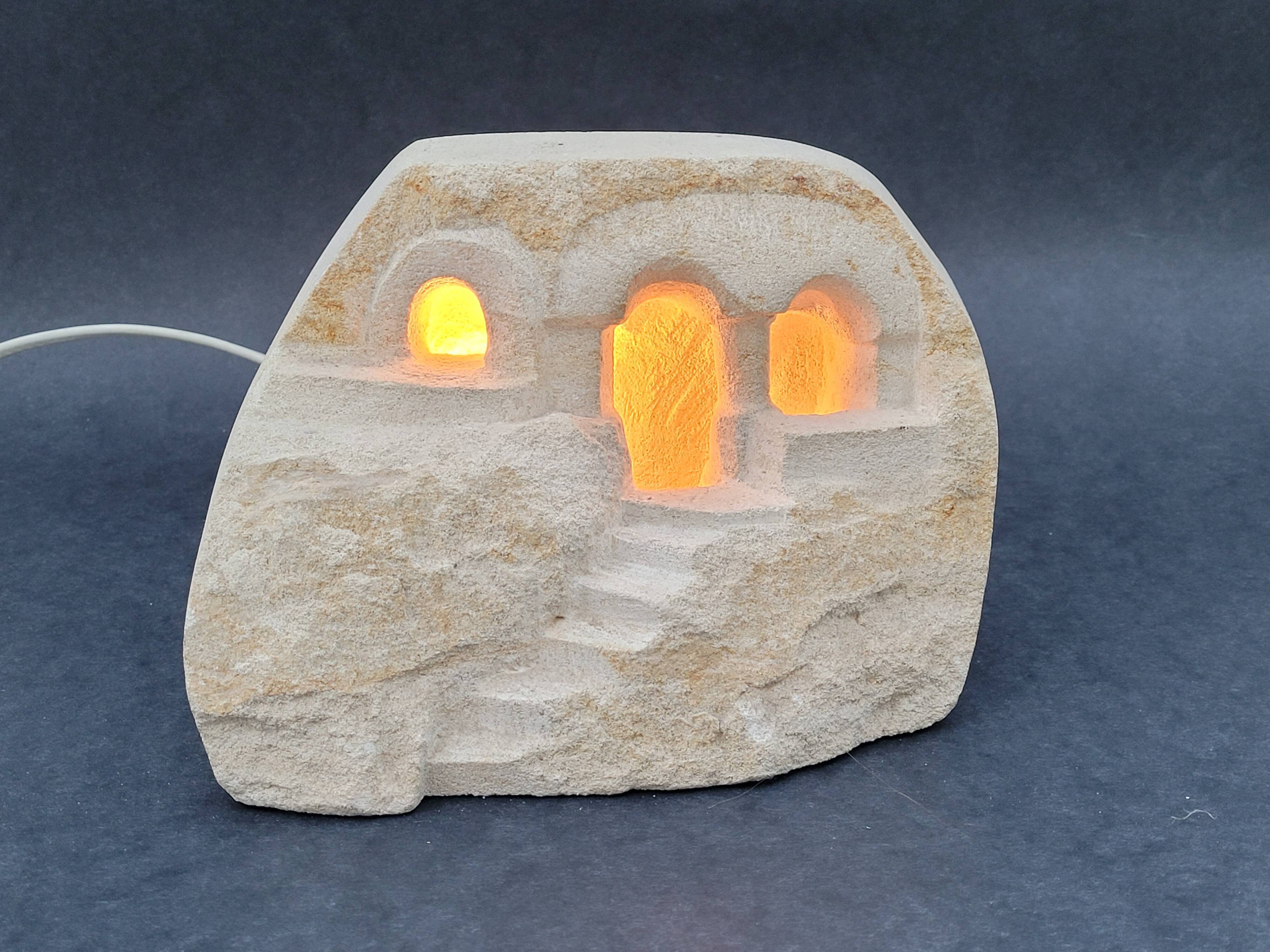 Vintage Lamp 70s Stone Sculpture by Arsène Galisson