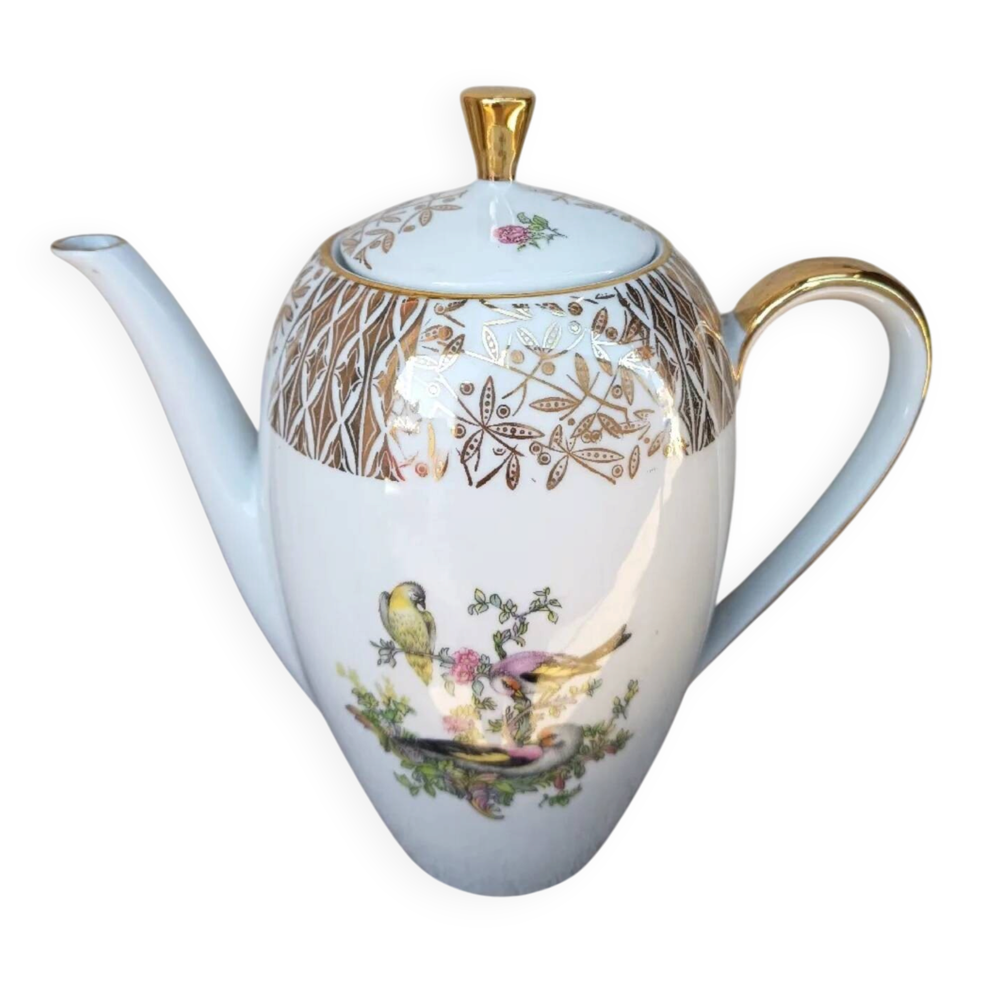 Théière / Cafetière Vintage en Porcelaine de Bavaria - Décor Oiseaux E