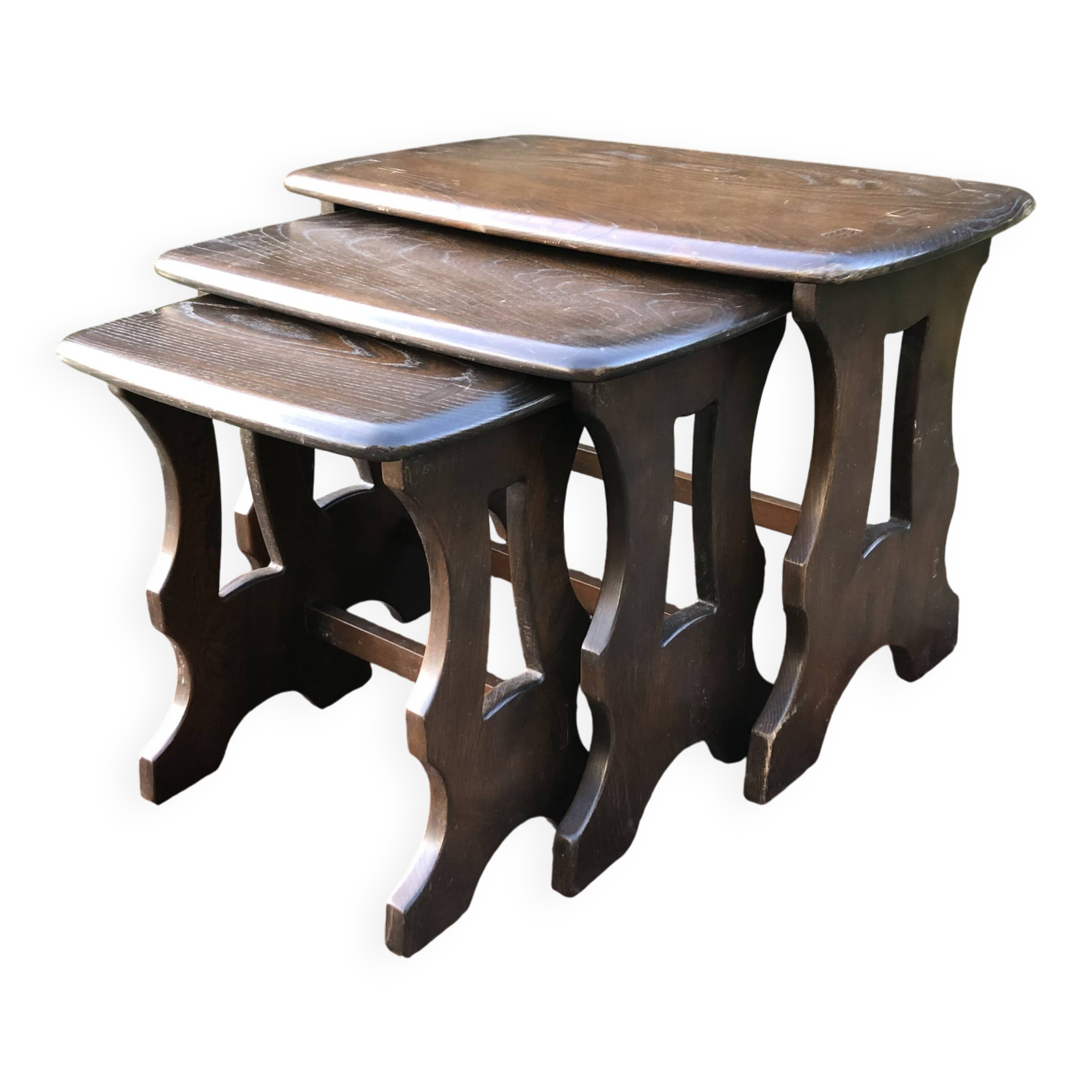 Vintage English nesting tables in elm.