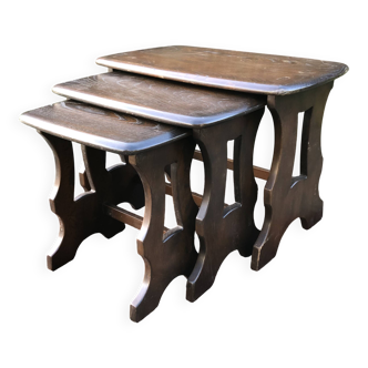 Vintage English nesting tables in elm.