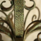 8-branch wrought iron chandelier with gray-green patina and antique gilding