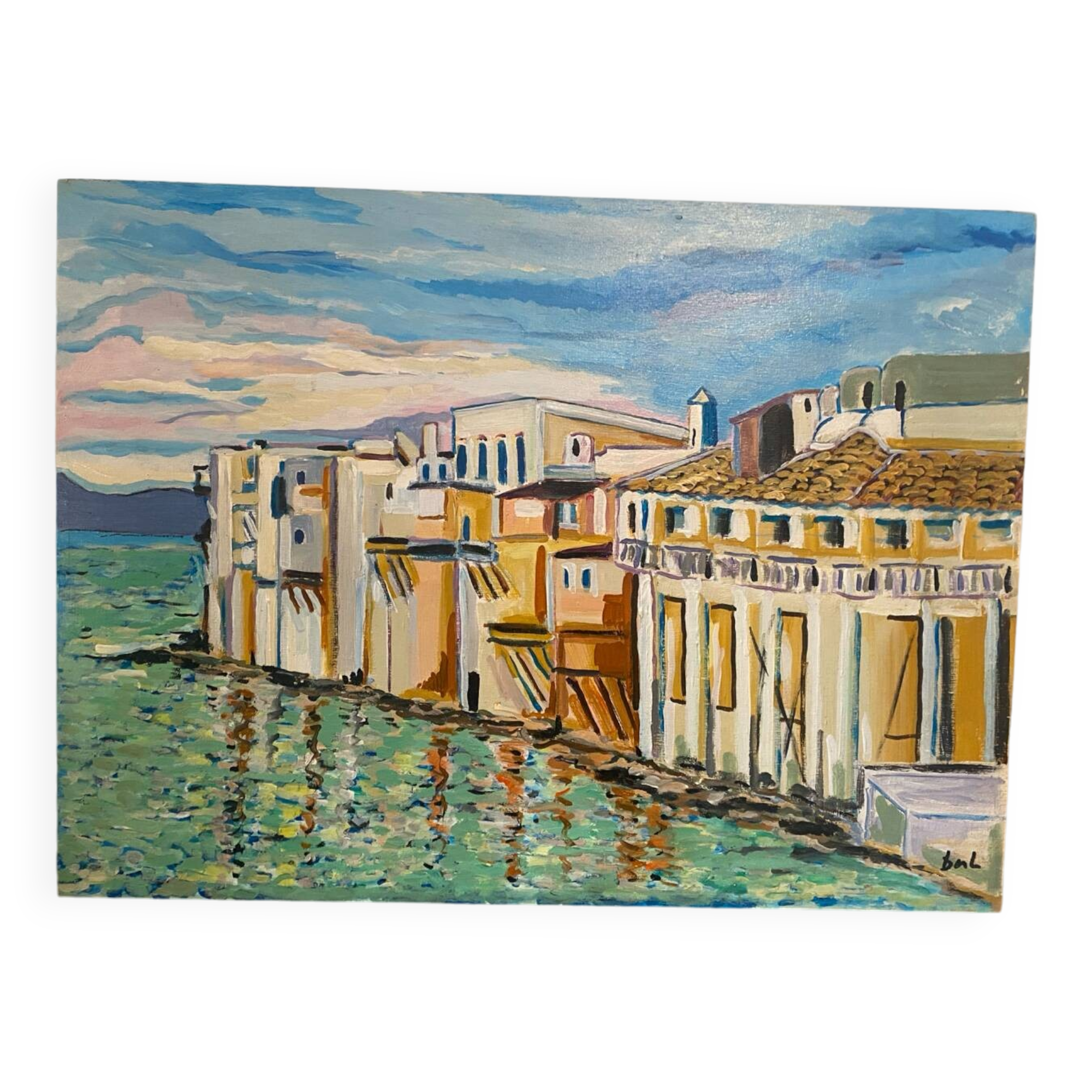 Oil on panel "Mykonos" signed Bul