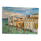 Oil on panel "Mykonos" signed Bul