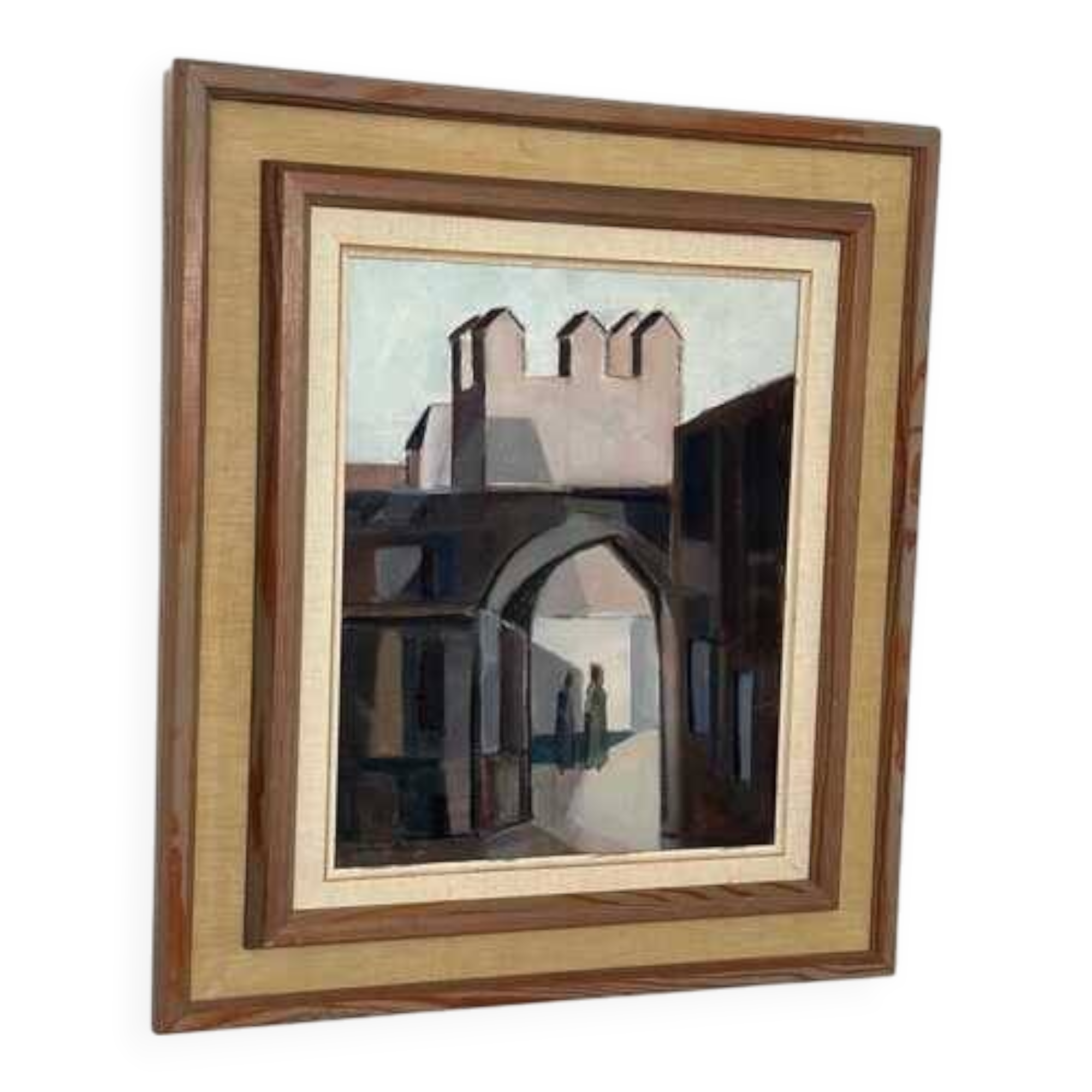 Original mid-century Swedish oil on canvas – “Entrance” by Reuben Hedin – vintage & framed – 55 × 63 cm
