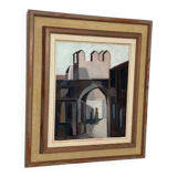 Original mid-century Swedish oil on canvas – “Entrance” by Reuben Hedin – vintage & framed – 55 × 63 cm