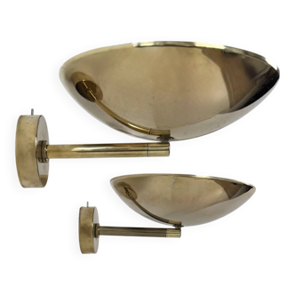 Pair of adjustable vintage wall lights, patinated brass, France, 1970.