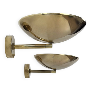 Pair of adjustable vintage wall lights, patinated brass, France, 1970.