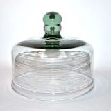 Cloche à fromage ancienne en verre soufflé vert - Globe vintage couvercle