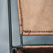 1990s European Brutalist Wrought Iron and Hand-Stitched Cognac Leather Dining Chair