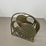 Hollywood Regency 4.8kg Brutalist Solid Brass Magazine Holder Stand, Italy