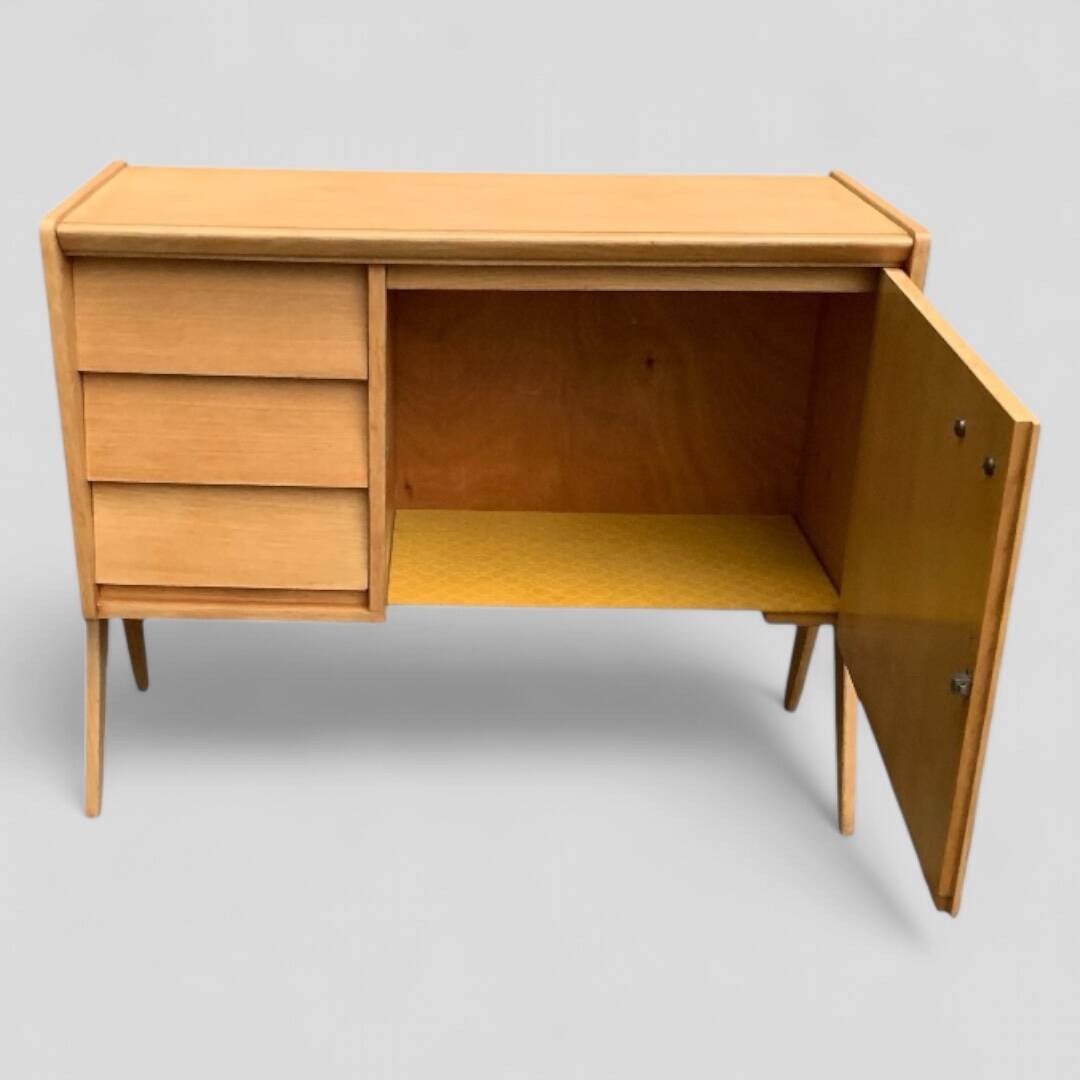 Vintage chest of drawers with compass legs, light oak, 1960s