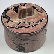 Soapstone box, trinket dish, candy dish with elephant decoration, 9.5 x 9 cm