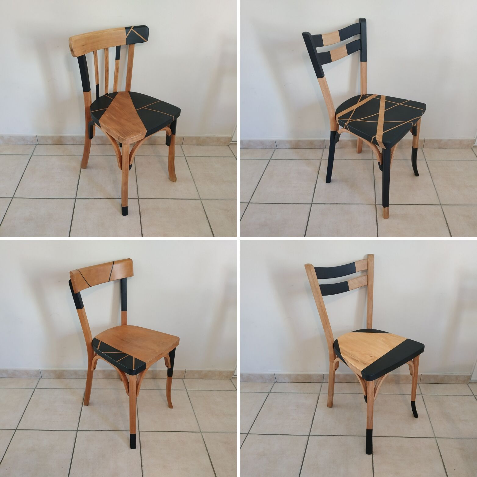 Set of mismatched bistro chairs