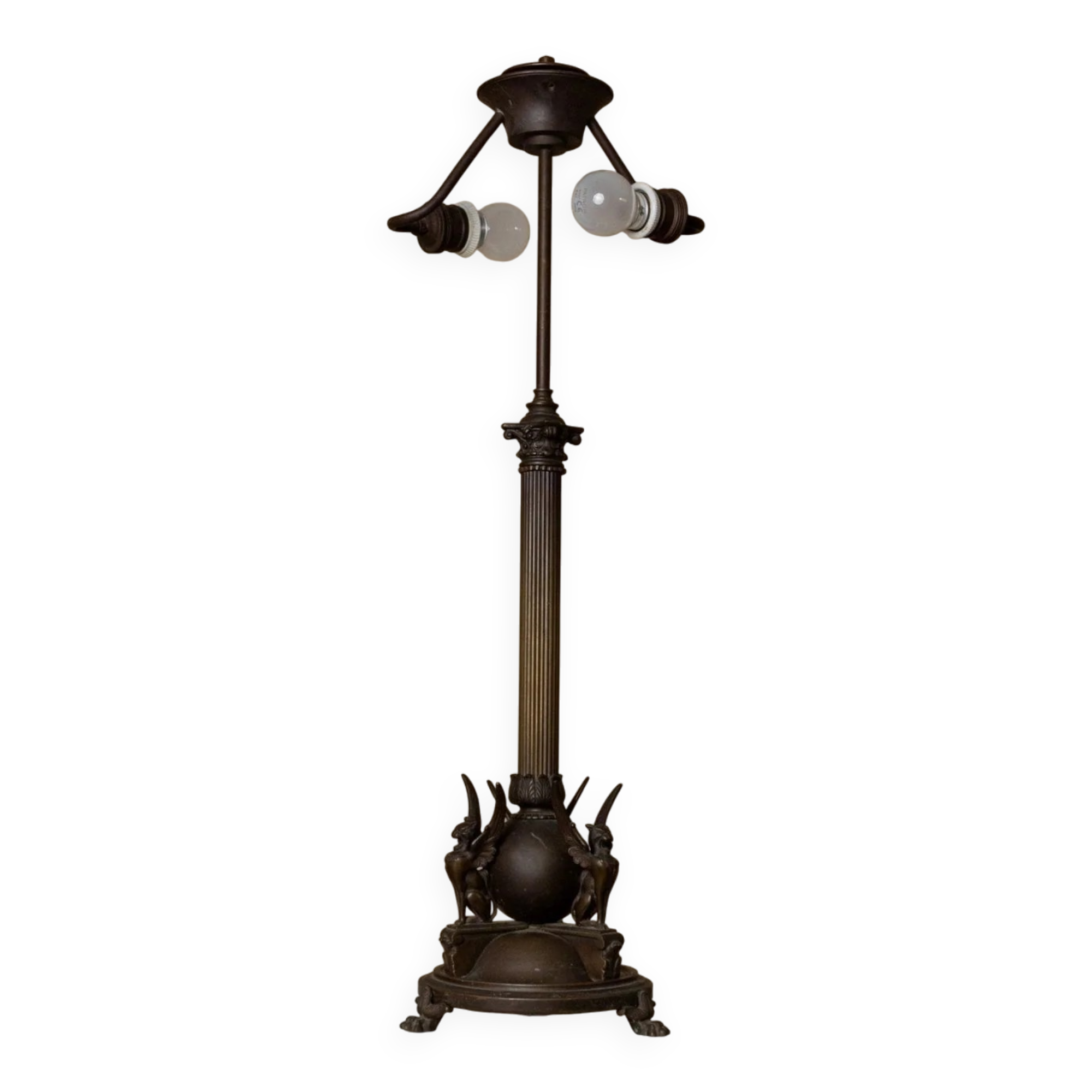 Brown Bronze Metal Table Lamp – Empire 1910s, Italian Design with Animal Motifs, Classic Desk Lamp