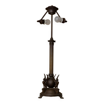 Brown Bronze Metal Table Lamp – Empire 1910s, Italian Design with Animal Motifs, Classic Desk Lamp