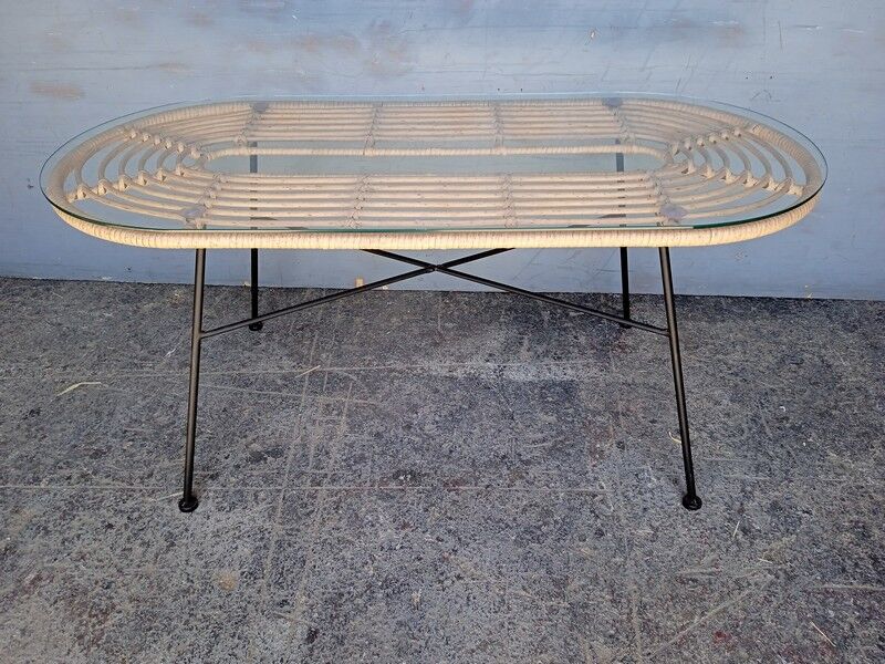 Vintage rattan and metal design coffee table
