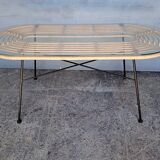 Vintage rattan and metal design coffee table