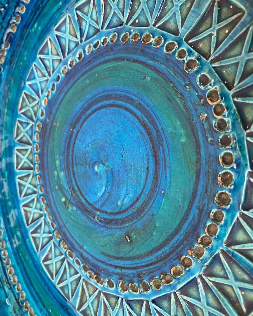 Large blue pottery bowl Rimini by Aldo Londi for Bitossi, Italy, 1960s.