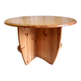 Table basse ronde en pin massif - années 70/80