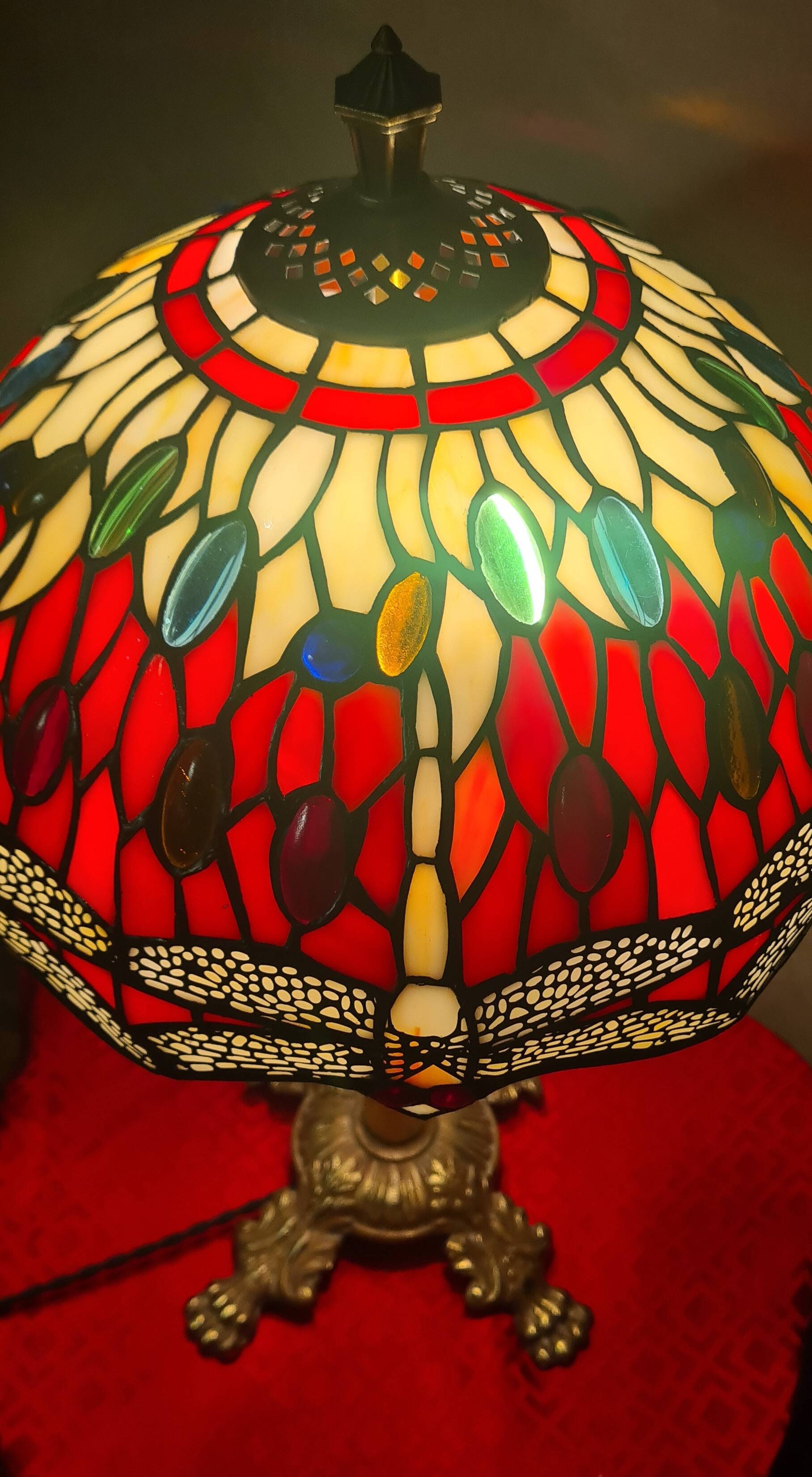 antique bronze lamp, glass paste lampshade, electrically redone