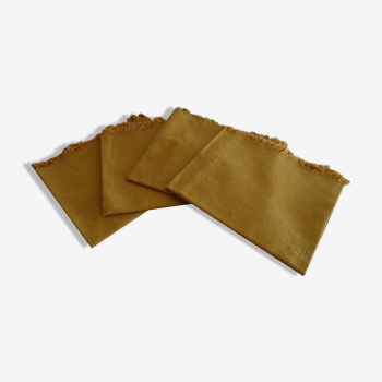 4 vintage camel fringed napkins