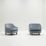 Set of 2 ice blue Mohair lounge chairs, 1950s Italy.