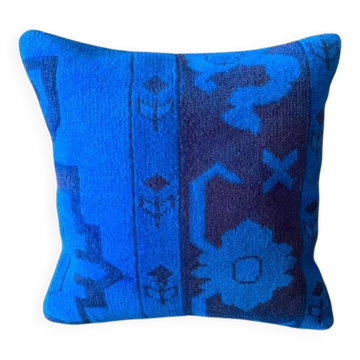 Vintage Turkish Wool Medallion Pillow, Hand-Knotted Rug Cushion