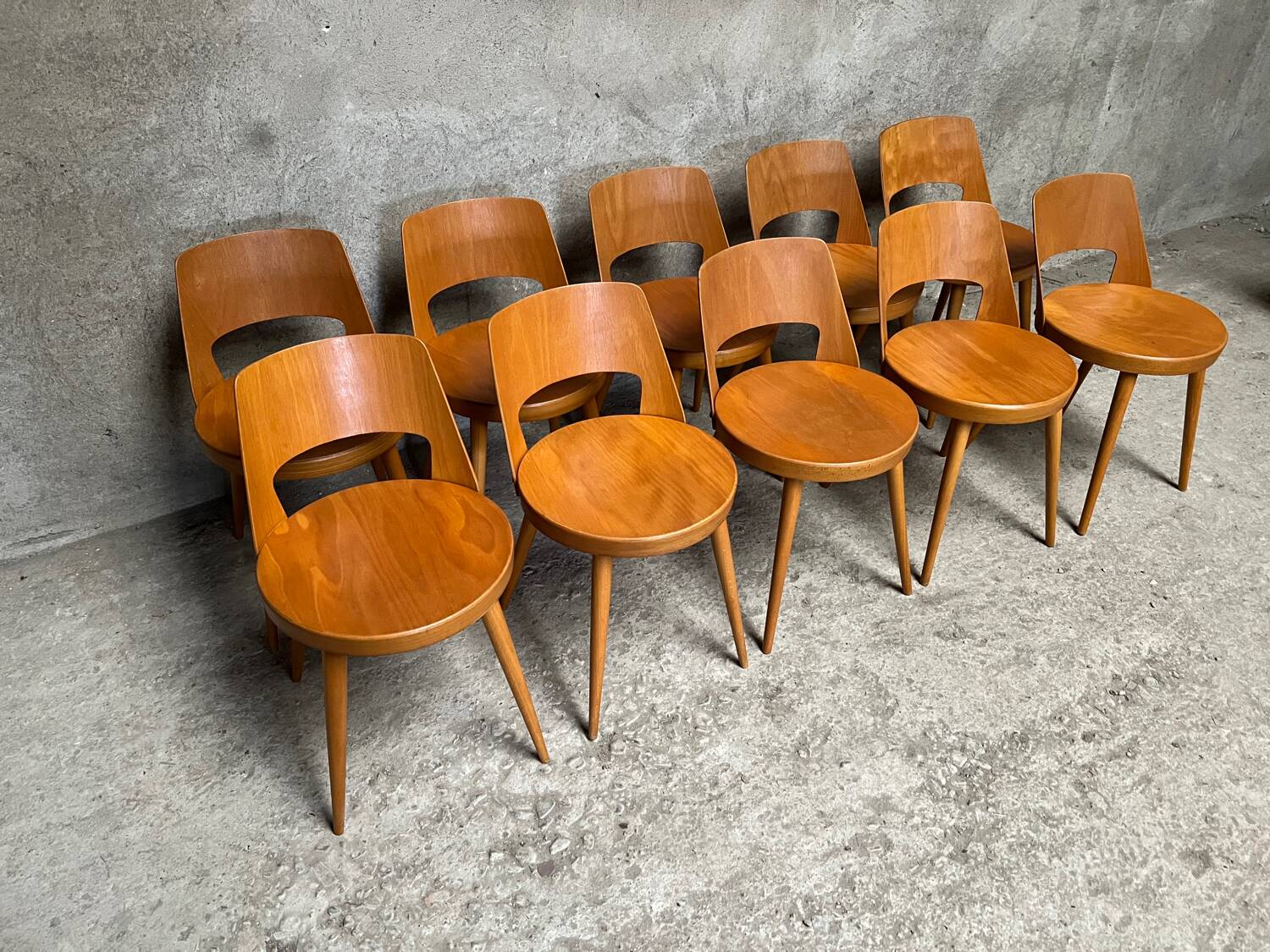 Series of 10 Baumann Mondor model chairs, bistro 1960