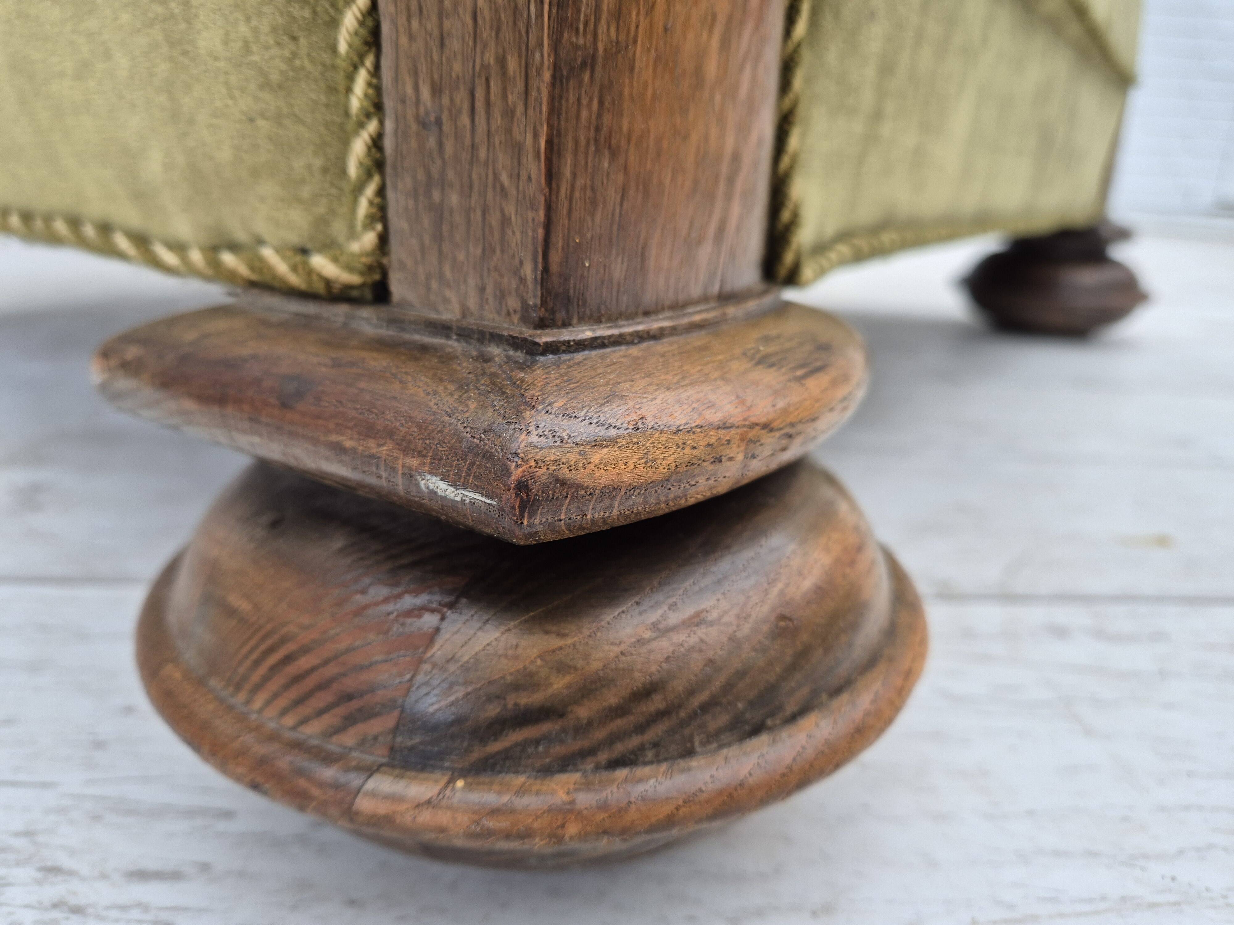 1960s, Danish relax armchair, green furniture velour fabric, oak wood.
