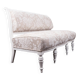 Two-seater canapé painted white with reupholstered beige fabric, wooden frame painted in 1890 style.