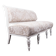 Two-seater canapé painted white with reupholstered beige fabric, wooden frame painted in 1890 style.