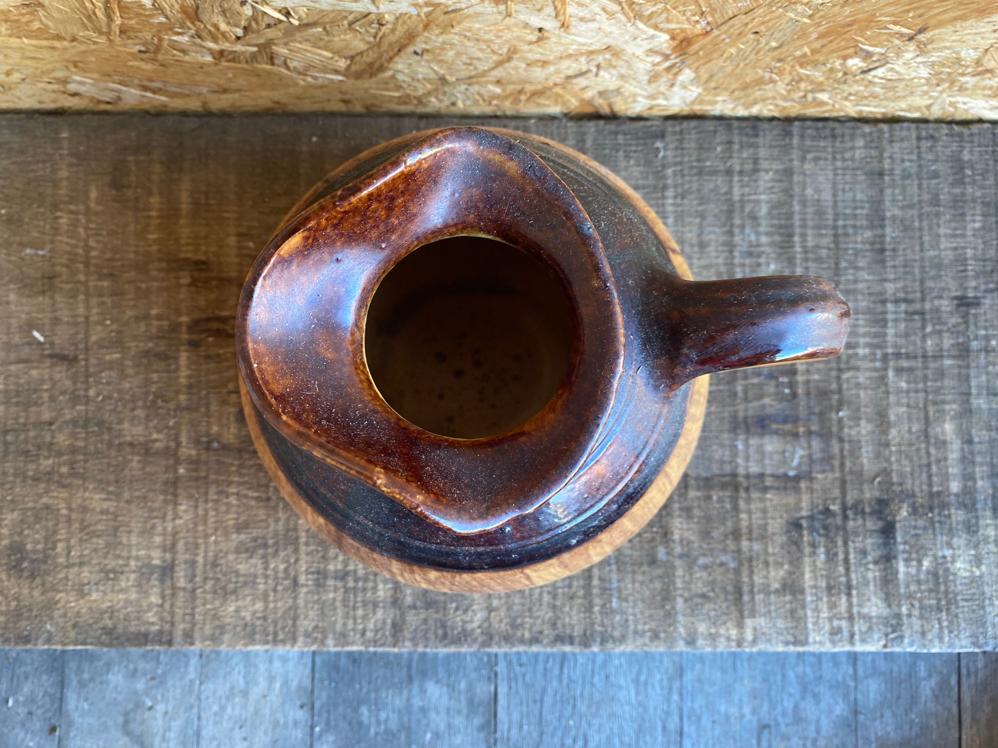 Old Terracotta Pitcher Barrel Shape Vintage Kitchen #D972