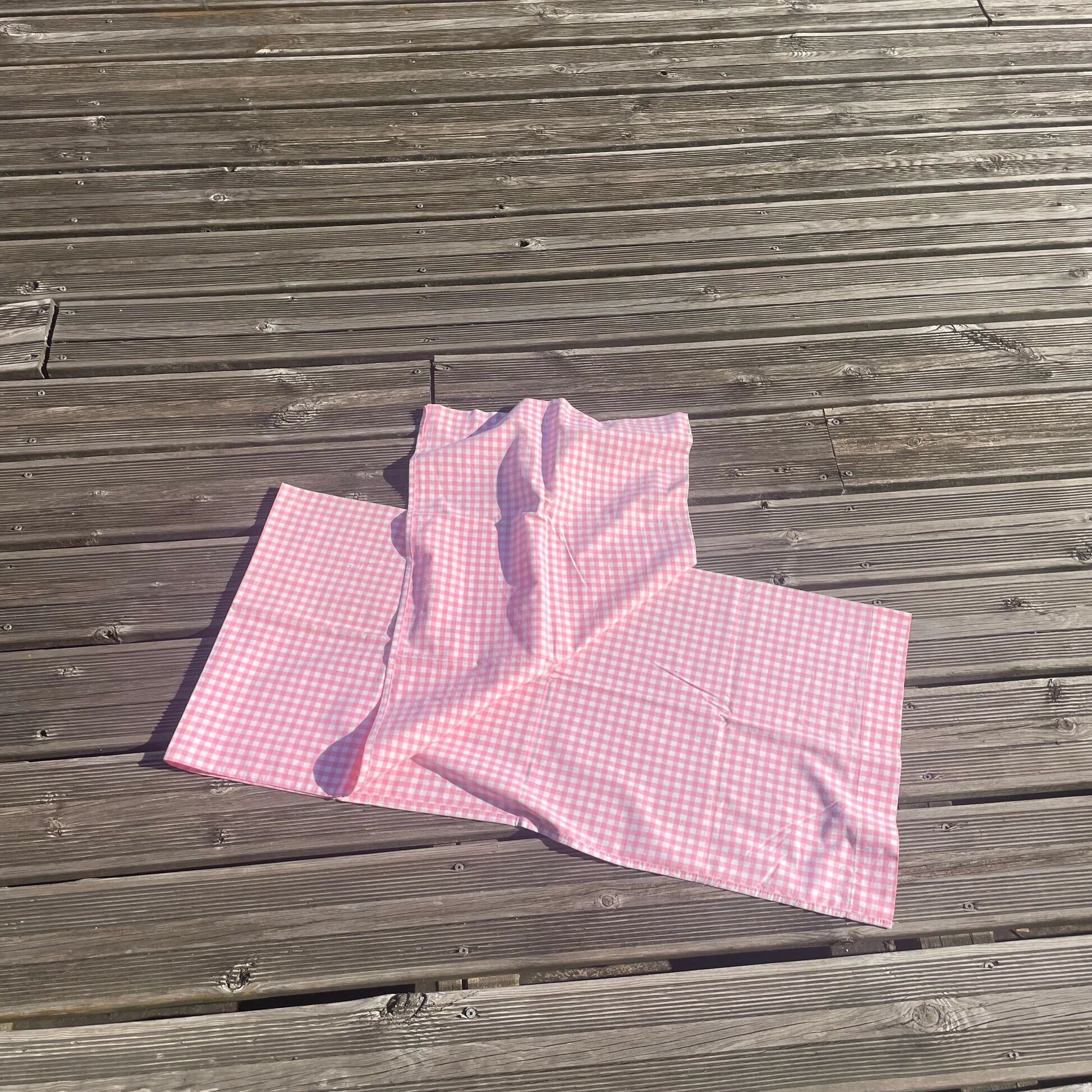 Pink checked cotton bolster cover