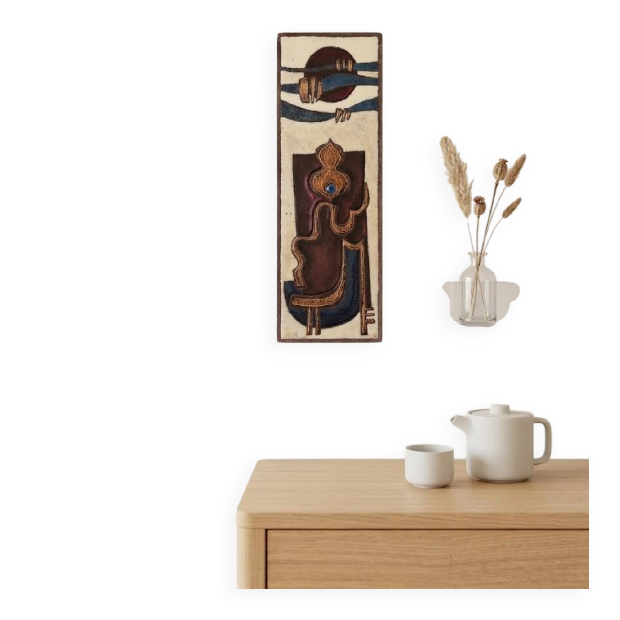 Enamelled lava plaque jean jaffeux volvic mozac ceramic 1960s mid century