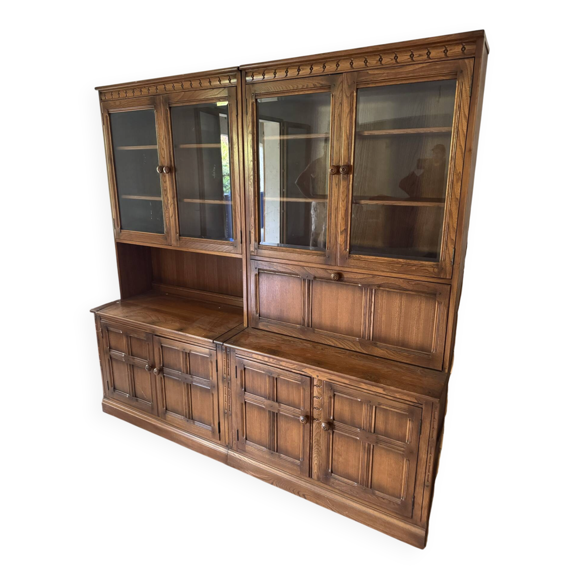 Ercol library cabinets storage England in elm